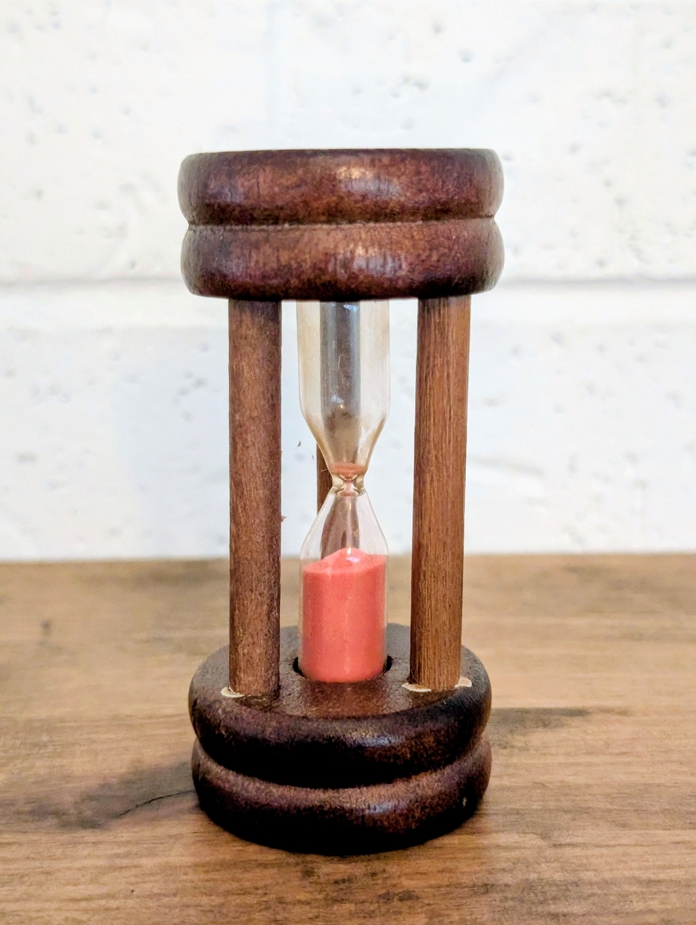 Wooden Hourglass Glass ~3 Minute Egg‎ Kitchen Timer - Vintage Nevco